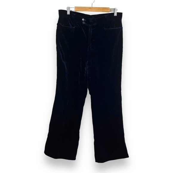 Vintage Pants - Velvet Pants Womens Large Blue Wide Leg High Rise Trouser Vintage Whimsigoth